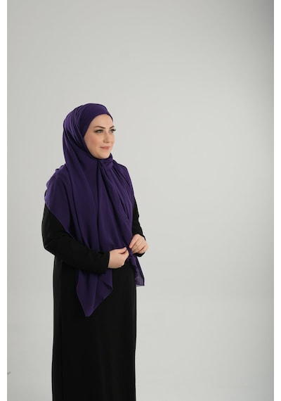 Hürrem Bone Mor Pratik Hazır Geçmeli Bone Şal Şifon Çapraz 2001 22 Mor