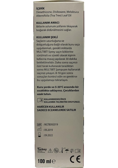 Multibit Saç Biti ve Yumurtaları Spreyi 100 ML + Çelik Tarak