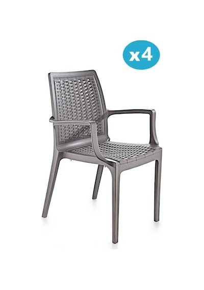Omnipazar Sy-2524 Örgü Desenli Rattan Bahçe Koltuk Sandalye 4'lü Set Gri Gri