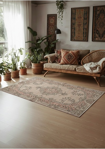 Modern Bohem Stil Vintage Halı Özel Tasarım Koleksiyonu Bej