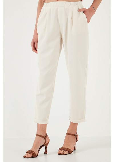 Lela Slim Fit Normal Bel Boru Paça Bayan Pantolon 668Yp5372 Taş