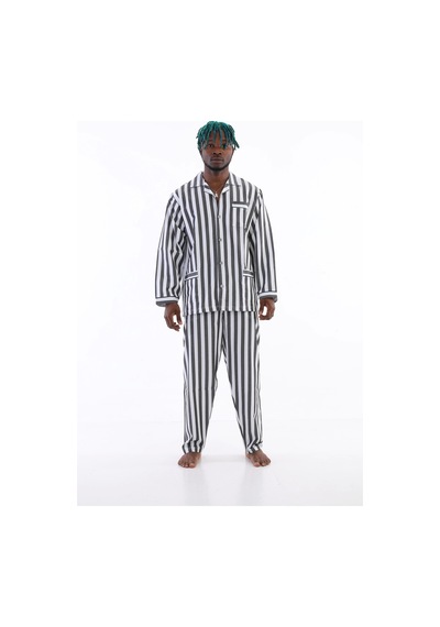 Kocabey 4007 Uzun Kol Çizgili Gaffur Erkek Pijama Takım Antrasit