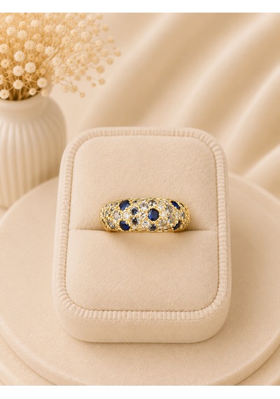 Valmont Accessories Kadın Gold Renk Lacivert Ve Beyaz Taşlı Bombeli Yüzük