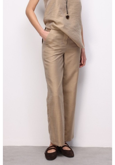 Mizalle Geniş Paça Bej Rengi Basic Pantolon Bej