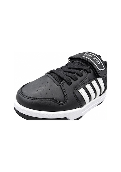 Papucumun Dünyası Çocuk Bağcıklı Cırt Cırtlı Kolay Giyimli Günlük Spor Ayakkabı Sneaker Siyah Beyaz