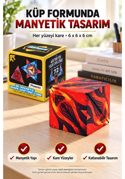 Manyetik Şekil Değiştiren Katlanır Küp, Qiyi Infinity Fidget Stres Oyuncağı Red Phoenix 6 X 6 X 6 Cm