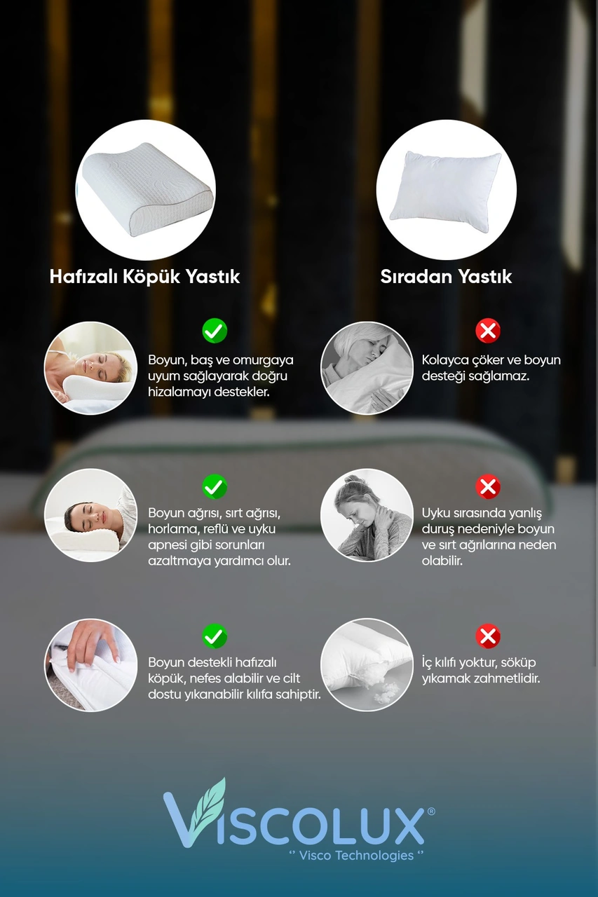 Bombeli Lüx Boyun Destekli Ortopedik Yastık Visco Yastık 57x42x13/11 Pembe