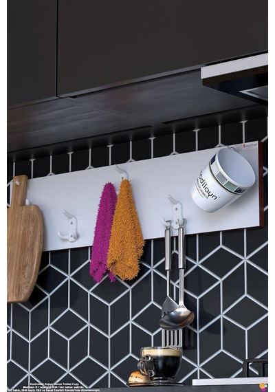 Geyik 15 Kancalı Mutfak Askısı 3'lü Set 76,4x9,6 Cm - Şık Tasgeyikm, Çok Amaçlı Düzenleyici Ve Yer Tasarrufu Beyaz