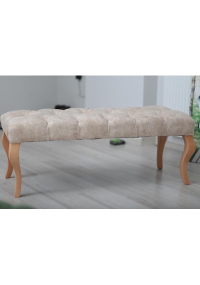 Esertrade Ahşap Ayaklı Kapitone Düğmeli Jerry Kumaşlı Puf/Bench