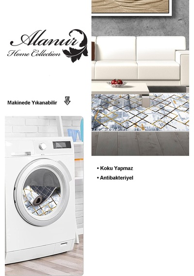 Dekoreko Kaymaz Taban Djt Salon Halısı Star Pamuk Modern M5026 Mavi
