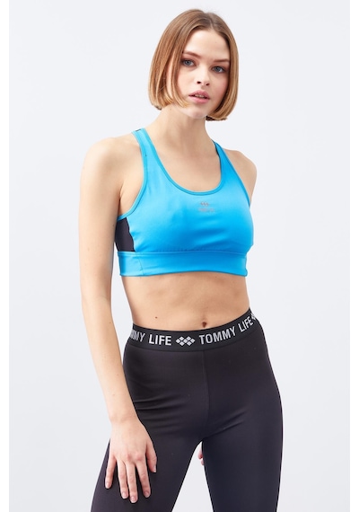 Tommy Life Turkuaz Çapraz Sırt Detaylı Slim Fit U Yaka Pedli Kadın Spor Büstiyer - 97121 Turkuaz