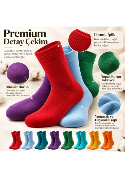 Womanandkids Wak Unisex Renkli Çorap 8'li Set Günlük Rahat Esnek Uzun Soket Çorap Canlı Renkler Yumuşak Konforlu Seti Çok  Renkli