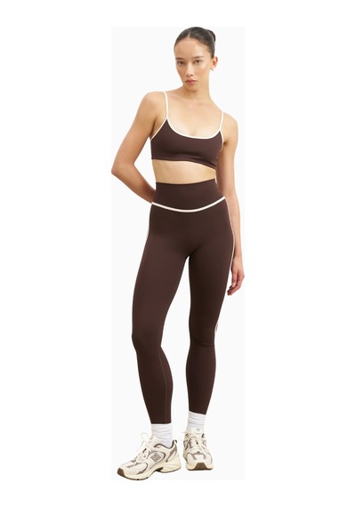 Because Of Alice Base Contrast Trim Leggings Yüksek Bel Şekillendirici Kadın Tayt Kahverengi