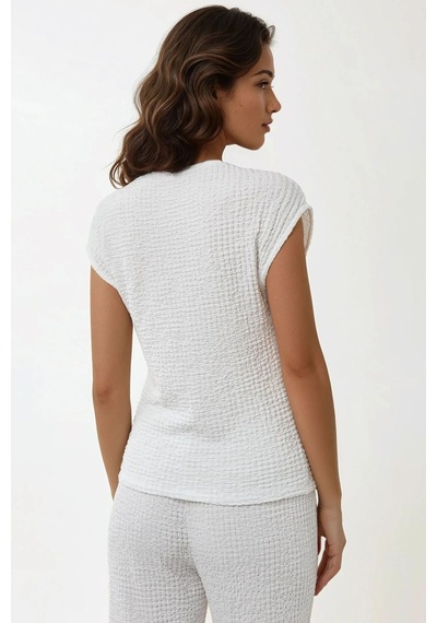 Hiccup Dokulu Rahat Fit Kısa Kollu T-shirt Beyaz