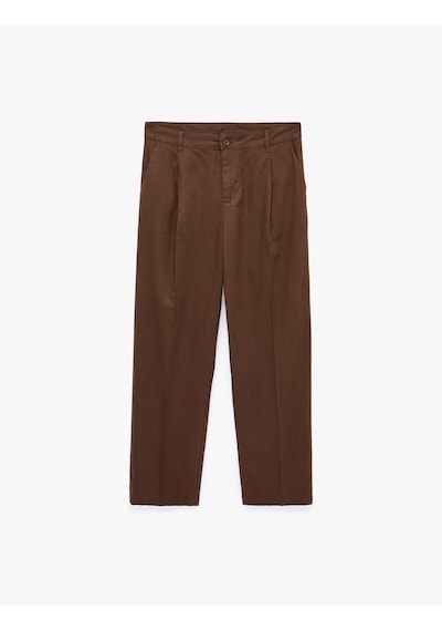 Koton Regular Fit Cepli Pamuk Keten Karışımlı Pileli Pantolon Kahverengi 6sam40142nw Çikolata Kahve