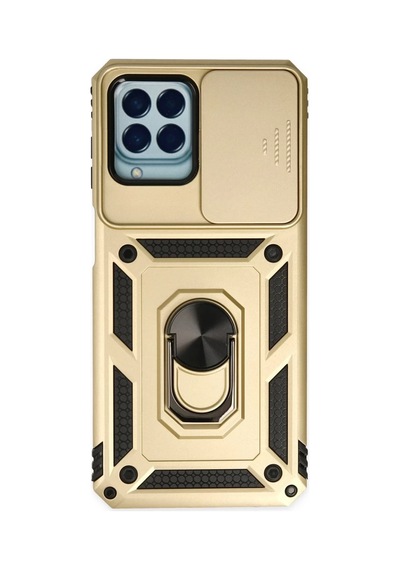 Samsung Galaxy M33 Uyumlu Kılıf Pars Lens Yüzüklü Silikon - Gold