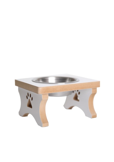 Realwood Köpek Su ve Mama Kabı Beyaz Mdf Tekli Model Çelik Kase 1 L