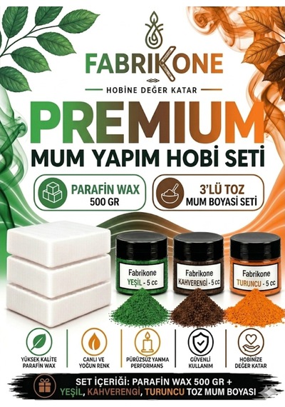 Premium Mum Yapım Hobi Seti - Parafin Wax 500 Gr - 3'lü Toz Mum Boyası Seti - Yeşil, Kahverengi, Turuncu Bkfabpw5003ykht Karışık