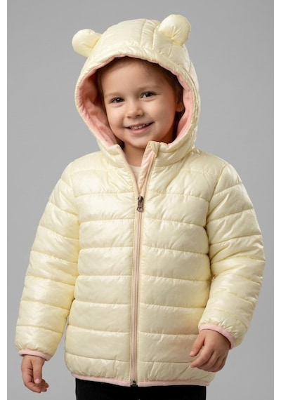 Mnk Baby & Kids Kız Çocuk Kapüşonlu İçi Polarlı Fermuarlı Şişme Mont M00859 Krem