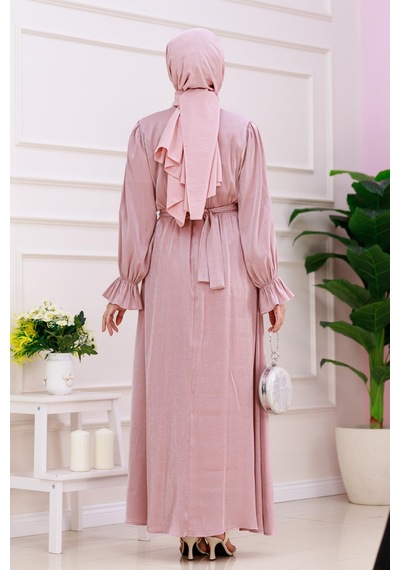 Kolu Volanlı Simli Alya Abiye-pembe-4873