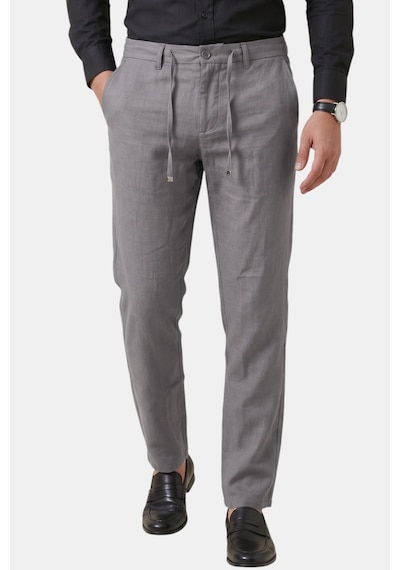 Deepsea Gri Slim Fit Likralı Keten Dokulu Lastikli Belli İpli Yazlık Erkek Pantolon 2603001