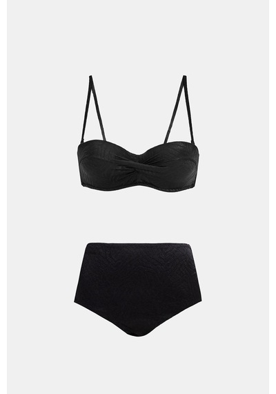 Amarelle Bali Siyah Balenli Dolgulu Straplez Push-up Bikini Takım Siyah