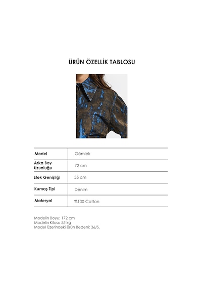 Itsbasic Kadın Kahve Mavi 1s6-15 Oversize Özel Flok Kumaş Tasarım Denim Gömlek