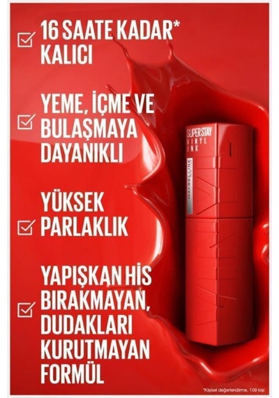 Maybelline New York Super Stay Vinyl Ink Uzun Süre Kalıcı Likit Ruj 15 Peachy + Sky High Cosmic Mini Maskara