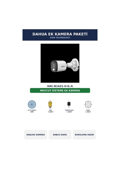 Dahua Hac-b1a21-u-ıl-a Ek Kamera Paketi 2mp Tak Çalıştır Kablo Dahil