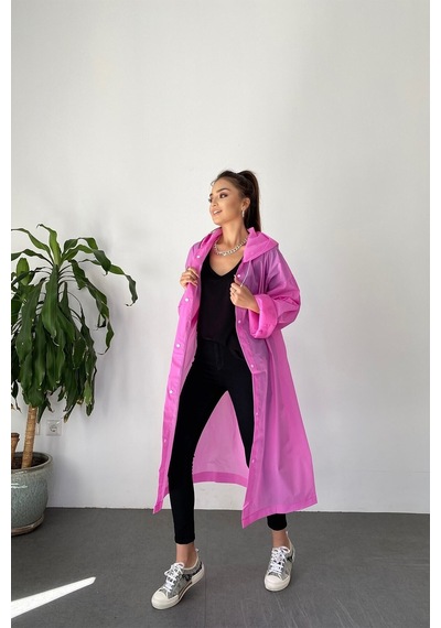 Bosile Şeker Pembe Çıt Çıt Detaylı Şeffaf Yağmurluk Çok Renkli
