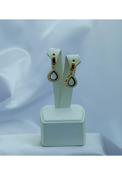 Yeni Sezon Paslanmaz Çelik Damla Model Taşlı Altın Kaplama Küpe Gold