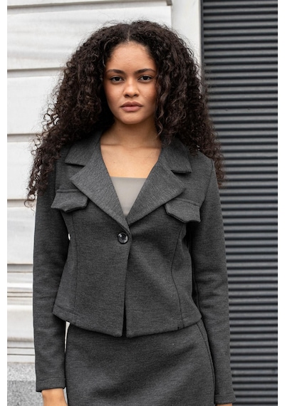 Kadın Kalın Esnek Kumaş Yakalı Cep Kapaklı Uzun Kol Kısa Blazer Ceket-antrasit Antrasit Kadın Kalın Esnek Kumaş Yakalı Cep Kapaklı Uzun Kol Kısa Blazer Ceket-antrasit Antrasit