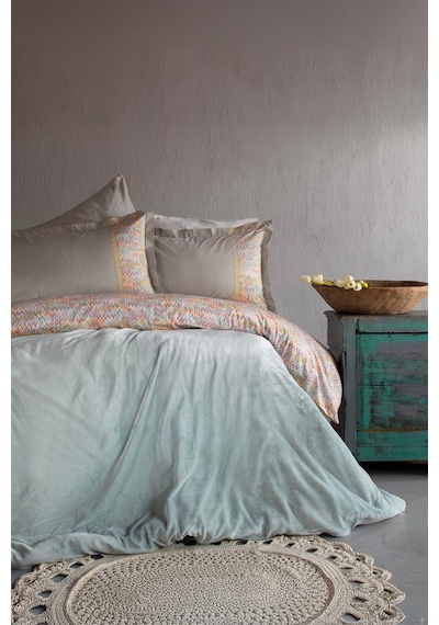 Apricitas Home Hilly Green My Touch %100 Pamuk Çift Kişilik Battaniyeli Nevresim Takımı Yeşil