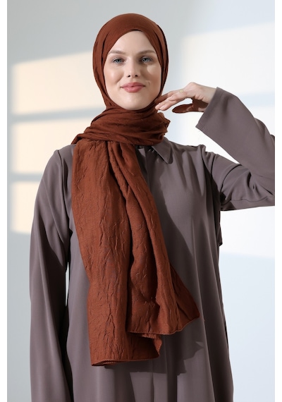 Kadın Tesettür Bambu Kraş Şal, Ütü Gerektirmeyen Doğal Hijab Başörtüsü 75x180 Cm - Kahverengi