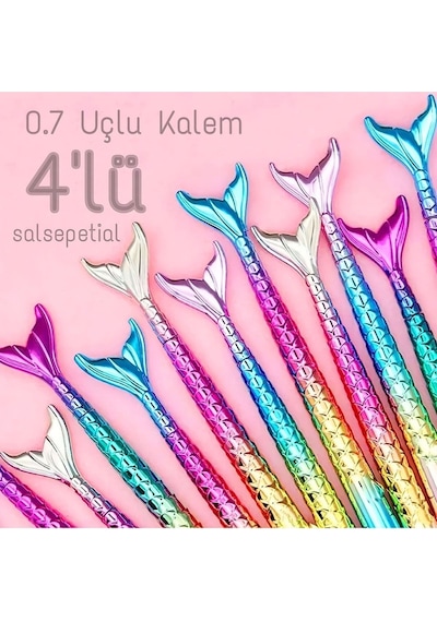 4'lü Deniz Kızı Figürlü 0.7 Uçlu Versatil Kalem Çok Renkli