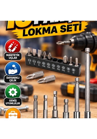16 Parça Bits Uç Ve Adaptör Seti Manyetik, Dayanıklı Vidalama Uçları