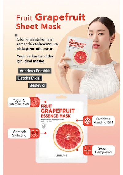 Lebelage Greyfurt Özü İçeren Aydınlatıcı, Nemlendirici Kağıt Maske Lebelage Fruit Grapefruit Mask