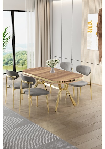 Canisa Olya Serisi 90x168 Mdf Sabit Lak Panel Hazar Masa Takımı Gold Ayaklı 4 Gri Sandalye Hazar Masa Gri Sandalye Canisa Olya Serisi 90x168 Mdf Sabit Lak Panel Hazar Masa Takımı Gold Ayaklı 4 Gri Sandalye Hazar Masa Gri Sandalye