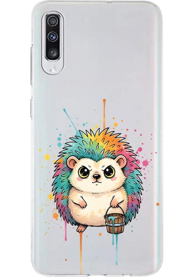 Samsung Galaxy A70s İle Uyumlu Splash Kirpi Tasarımlı Şeffaf Silikon Kılıf Şeffaf