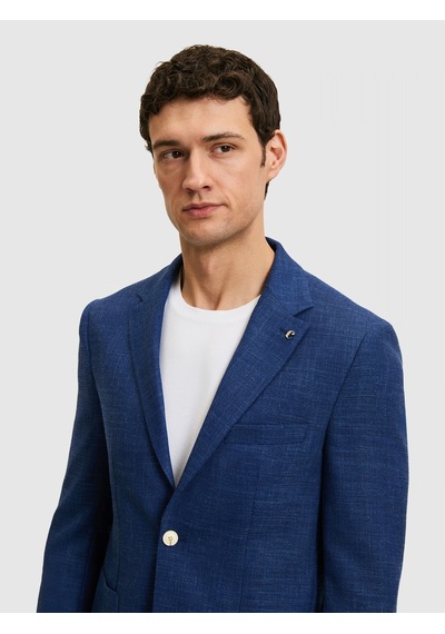 Cacharel Mavi Slim Fit Keten Karışımlı Ceket