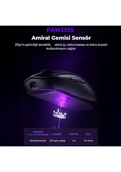 Sc800 Lightweight Paw3395 Sensor 26000 Dpı 8000hz Kablolu Ve Kablosuz Gaming Oyuncu Mouse Beyaz