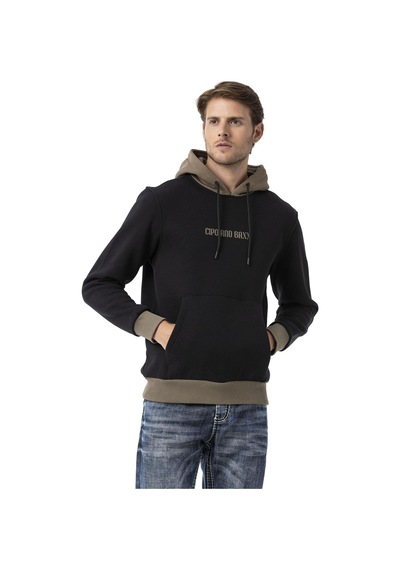 Cipo & Baxx Erkek Kapüşonlu Kanguru Cepli Baskılı Sweatshirt Cl582 Siyah