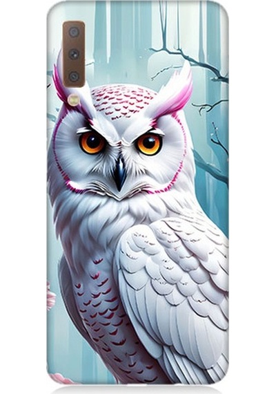 Samsung Galaxy A7 2018 Uyumlu Beyaz Baykuş Desenli Silikon Kılıf