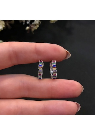 Stela Gümüş Halka Baget Küpe Renkli 1,5 CM