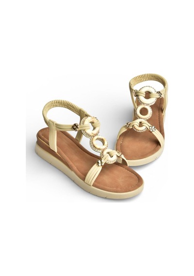 Fox Shoes Y274800909 Bej Düz Tabanlı Halka Detaylı Kadın Sandalet Bej