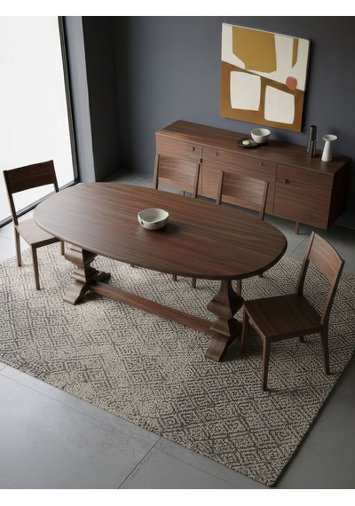Orleans Fransız Still Oval Ahşap Yemek Masası 90x180 Ceviz