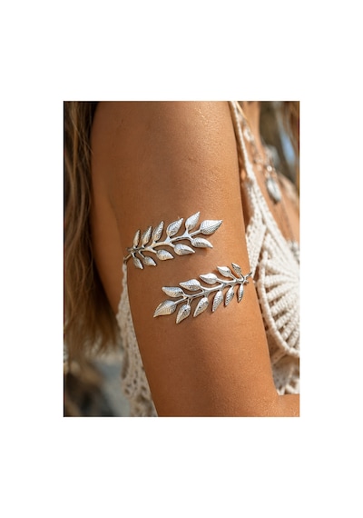 Luleaf Gümüş Yıldız Figürlü Gümüş Renkli Kol Takısı Üst Kol Bileziği Bohem Spiral Kolluk Silver Pazı Takısı Mat Gri