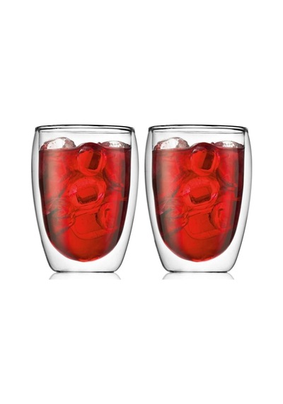 Çift Cidarlı Cam Bardak, Meşrubat Bardağı 300 Ml, Beyaz, Elde Yıkanabilir, 2 Adet Set - 12772 Açık Kırmızı