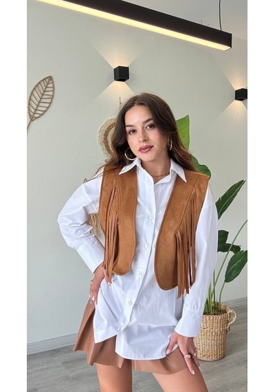 Modadua Püskül Detaylı Modern Yelek Güçlü Ve Özgür Stil-taba Çok Renkli
