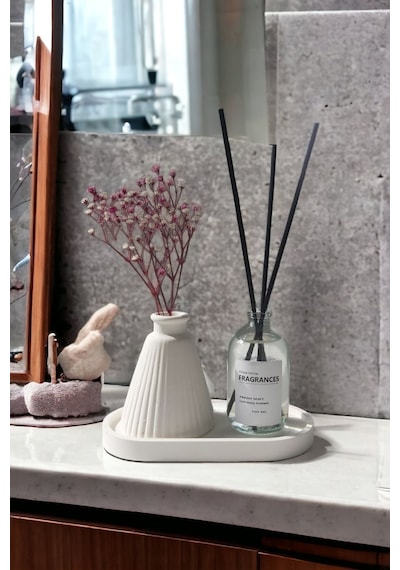 Dekoratif Konik Pampas Kuru Çiçek Vazosu Standlı Fresh Soft Oda Kokulu Set